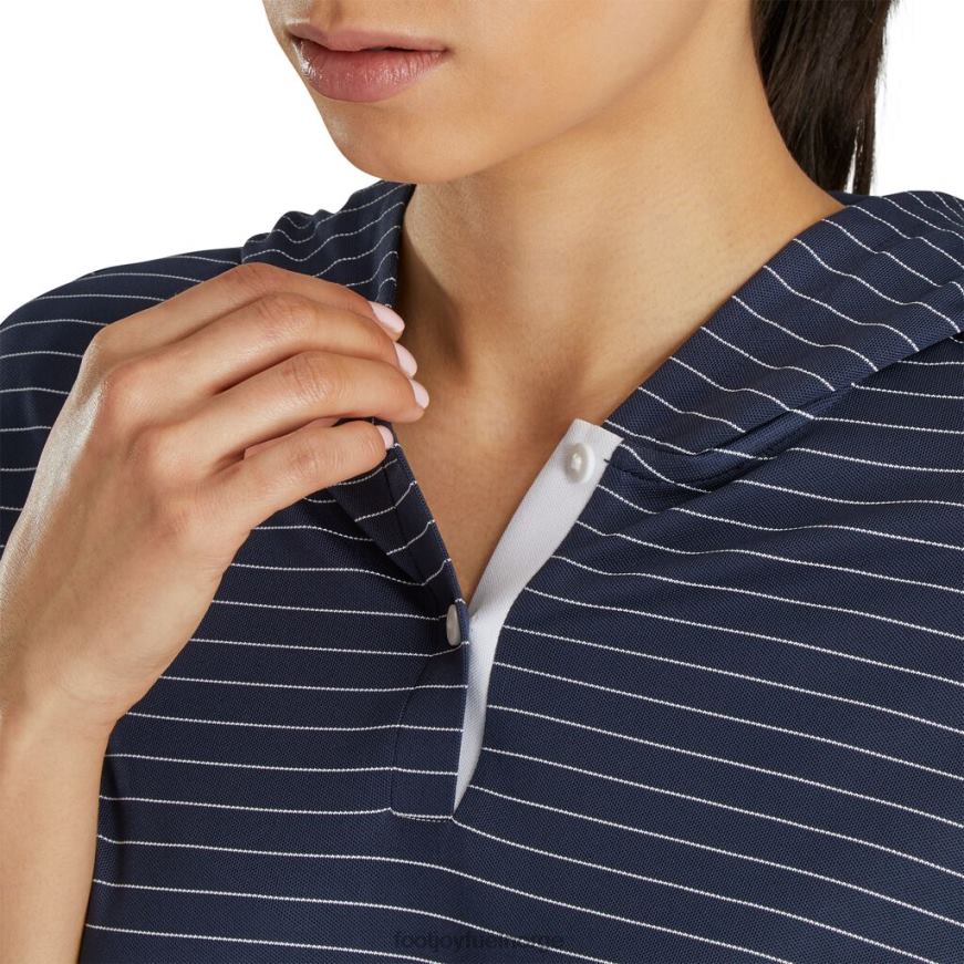 3/4-ermet nålestripe hettegenser for kvinner, marineblå stil fra forrige sesong R6P2F2593 marinen Footjoy