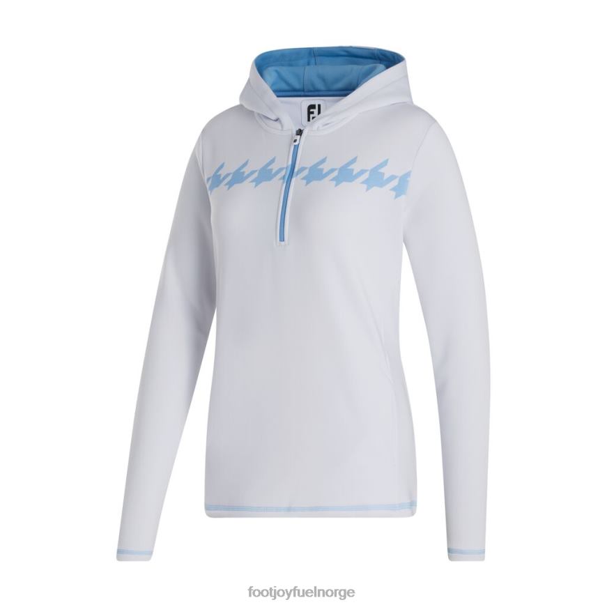 hvit-lyseblå houndstooth hettegenser med halv glidelås kvinner R6P2F2457 hvit-lyseblå houndstooth Footjoy