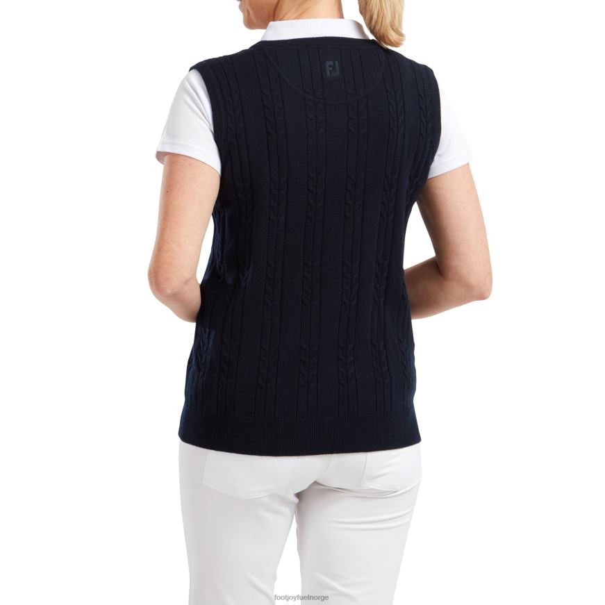 ullblanding for kvinner i kabelstrikket vest med v-hals, marineblå R6P2F1461 marinen Footjoy