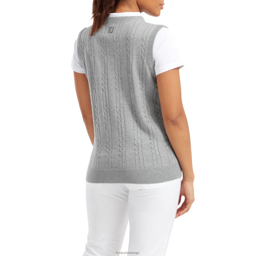 ullblanding for kvinner, kabelstrikket vest med v-hals, grå R6P2F1462 grå Footjoy