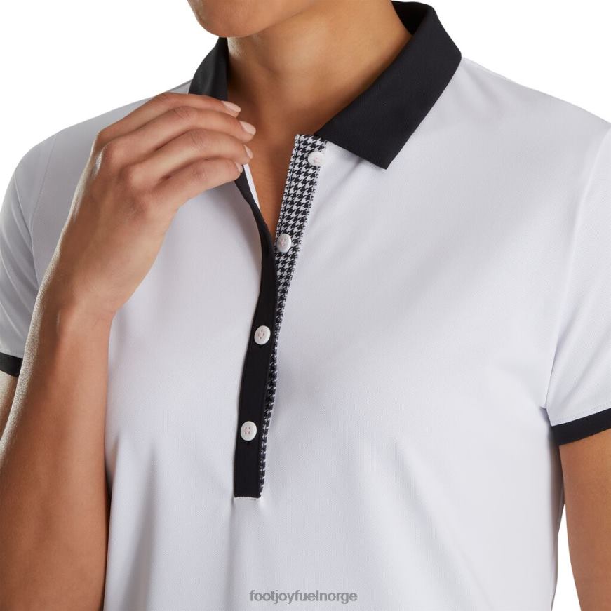 hvit-svart skjorte med houndstooth print trim kvinner R6P2F2369 hvit svart Footjoy