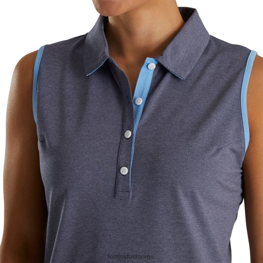 pique ermeløs houndstooth trim skjorte dame marineblå lyng R6P2F2364 marine lyng Footjoy
