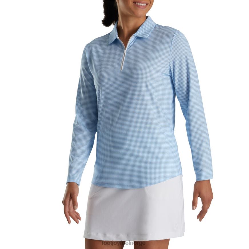 solbeskyttelsesskjorte med blå houndstooth-trykk for kvinner R6P2F2377 blått houndstooth-trykk Footjoy