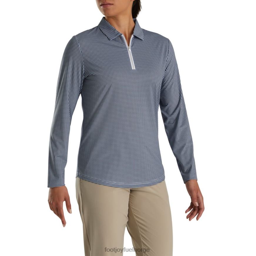 solbeskyttelsesskjorte med marineblå houndstooth-trykk for kvinner R6P2F2376 marineblå tøffetrykk Footjoy