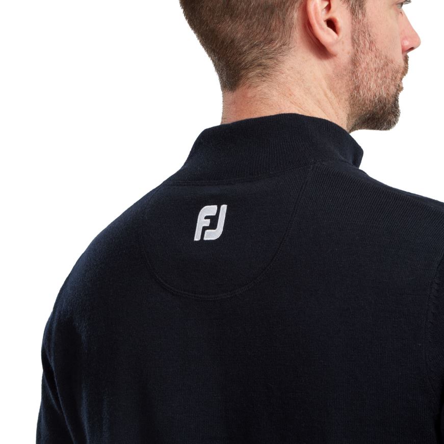 marineblå ullblanding pullover med halv glidelås R6P2F1098 marinen Footjoy