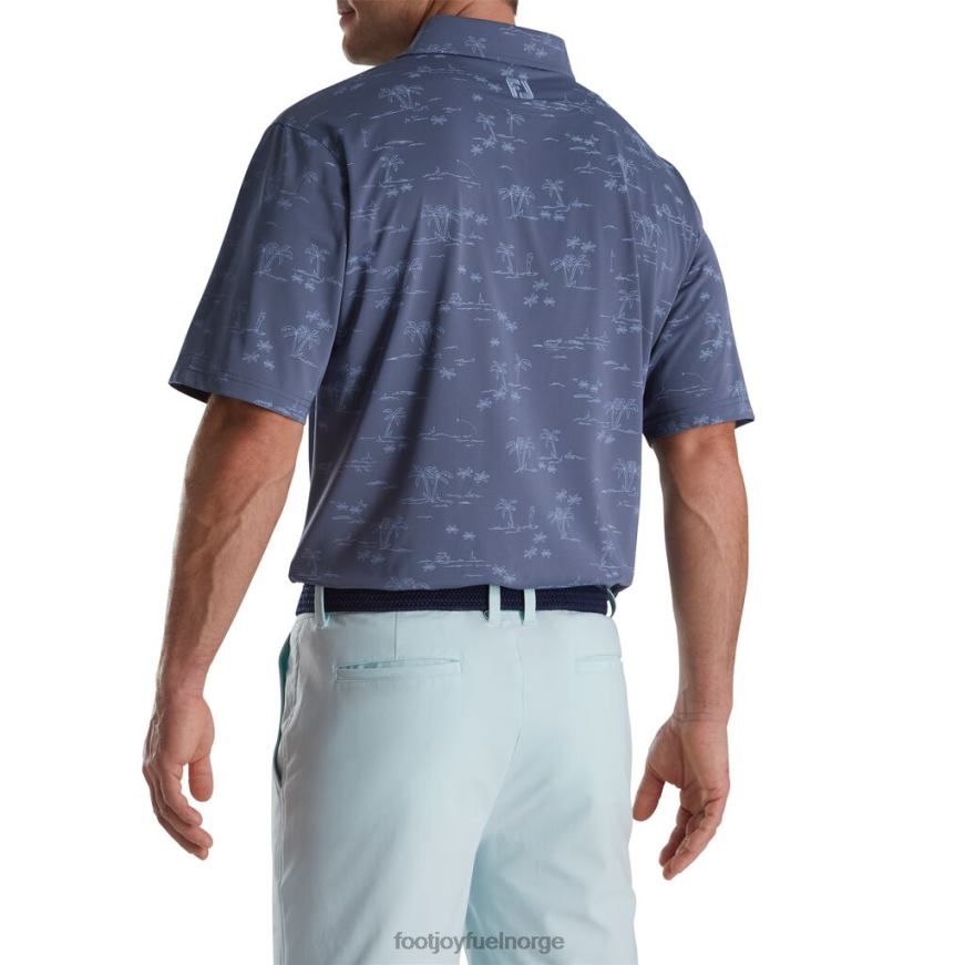 bluestone-denim tropic golf print lisle self krage R6P2F1739 blåstein-denim Footjoy
