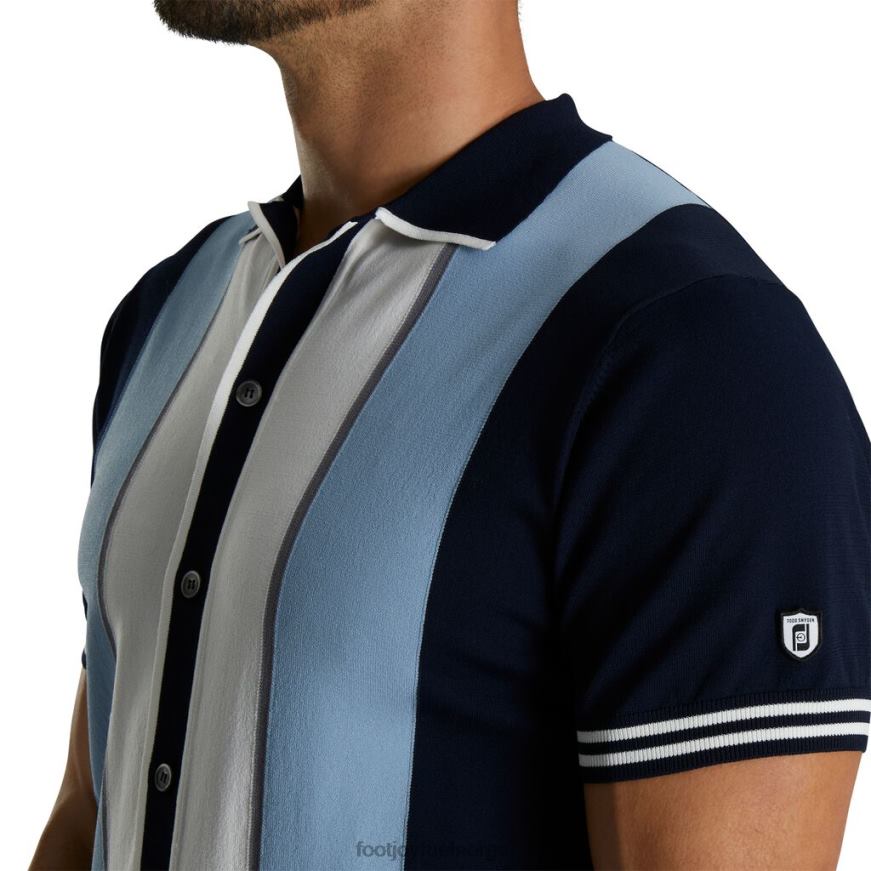 hvit-lyseblå-marine genser strikket stripe polo R6P2F2683 hvit-lyseblå-marine Footjoy