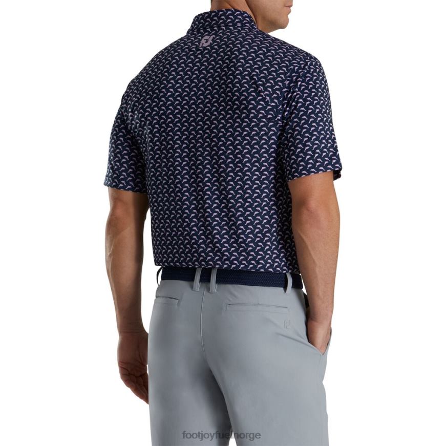 marine-lavendel atletisk passform lisle hoppende delfiner print selv krage R6P2F1791 marine-lavendel Footjoy