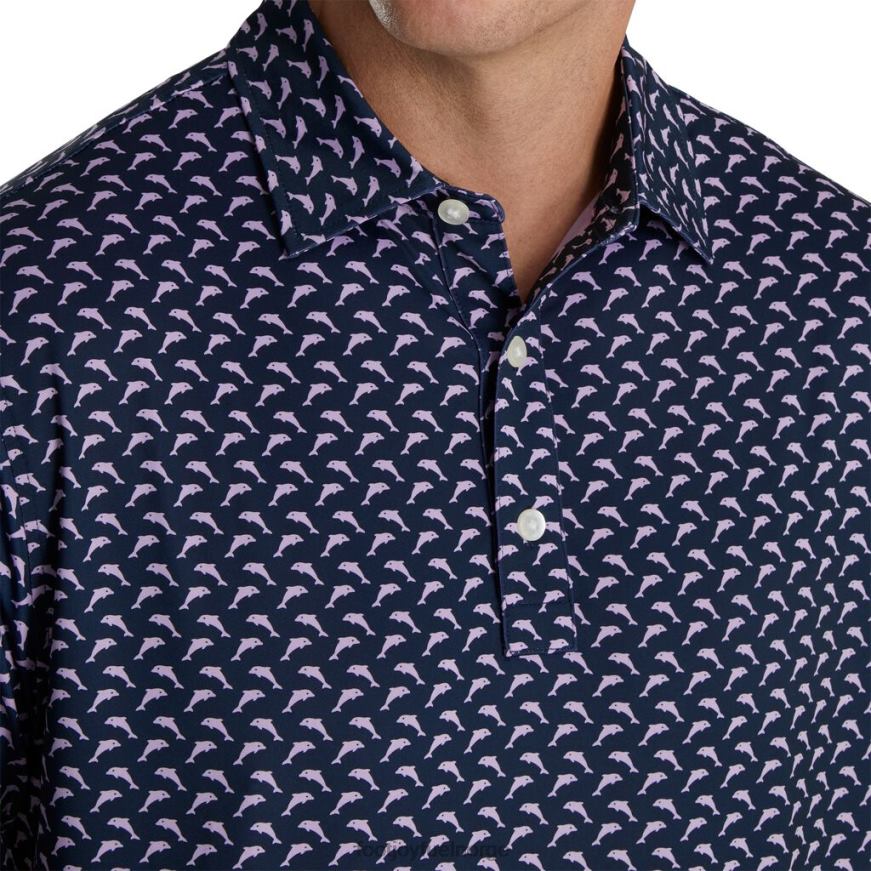 marine-lavendel atletisk passform lisle hoppende delfiner print selv krage R6P2F1791 marine-lavendel Footjoy