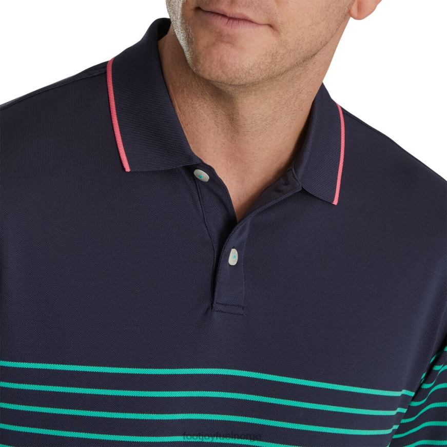 marine-sjøgrønn breton stripe stretch pique strikket krage R6P2F1764 marine-sjøgrønn Footjoy