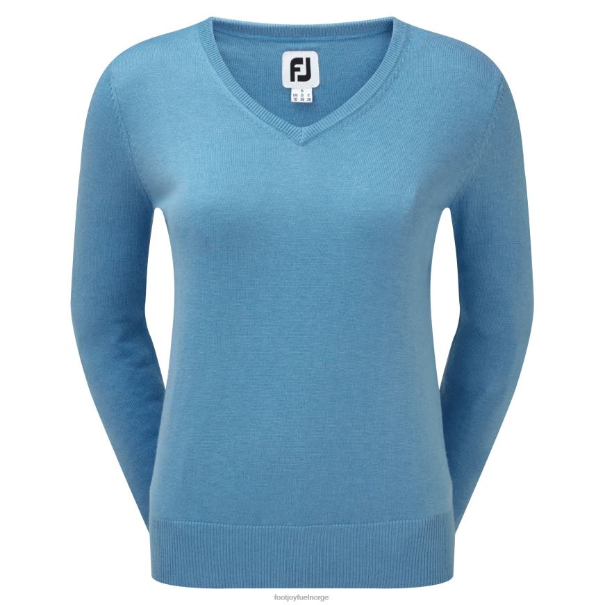 lyseblå ullblanding v-hals genser dame R6P2F1583 lyse blå Footjoy