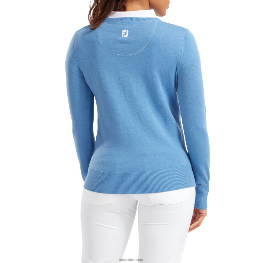 lyseblå ullblanding v-hals genser dame R6P2F1583 lyse blå Footjoy