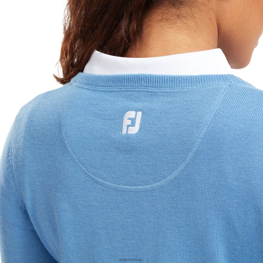 lyseblå ullblanding v-hals genser dame R6P2F1583 lyse blå Footjoy